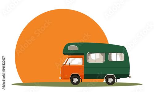  Minimalist camper van in front of a giant sun