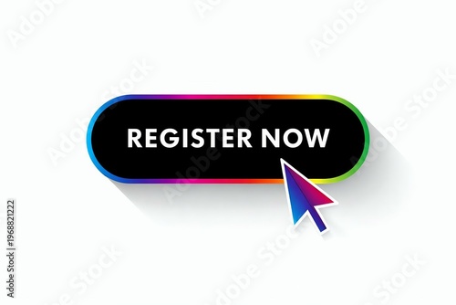 Colorful call-to-action button with mouse pointer indicating registration action