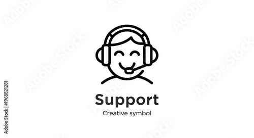 A smiling person wearing headphones provides support in a digital illustration.