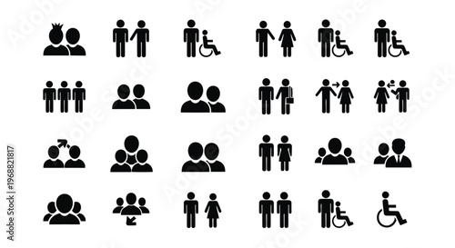 Collection of icons depicting various social and accessibility symbols for people Vector