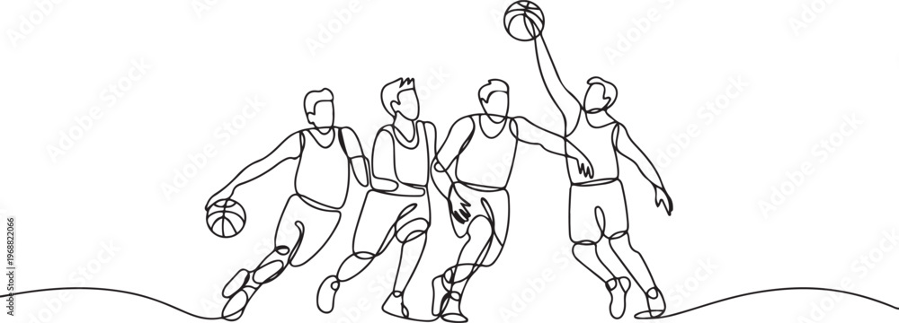 Fototapeta premium A group of basketball players - continuous. one line art icon drawing vector
