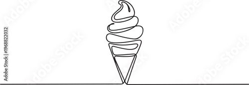 Ice cream continuous single line art and isolated outline vector design. one line Icon drawing