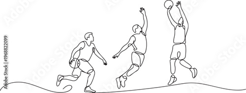 A group of basketball players - continuous. one line art icon drawing vector