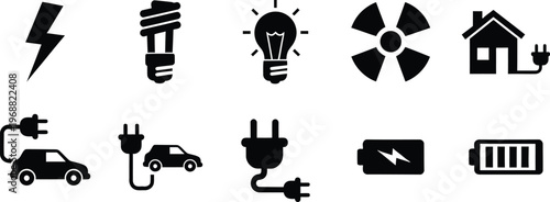 Black and white of electricity and energy concepts light bulb