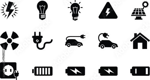 Black and white of electricity and energy concepts solar panel light bulb