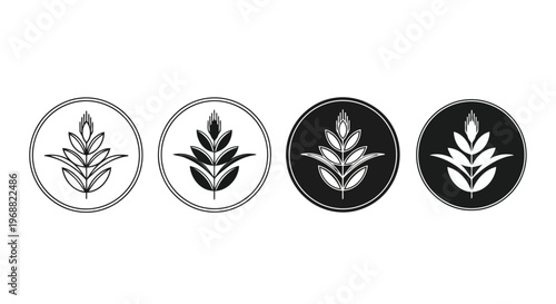 Evolution of wheat sheaf logos in circular badges through varying styles and backgrounds Vector