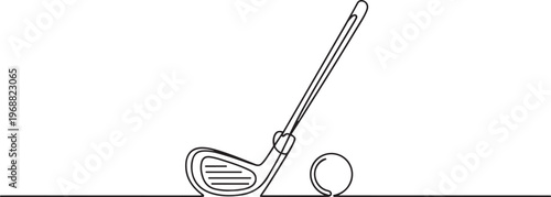 Golf club and ball simple one line drawing in clean minimalist outline vector illustration. one line Icon drawing