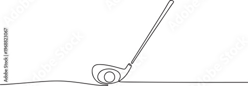 Golf club and ball simple one line drawing in clean minimalist outline vector illustration. one line Icon drawing