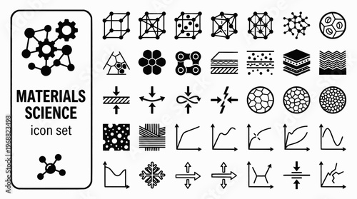 Materials Science Bold Line Icons-Crystal Lattice Alloy Composite Semiconductor Polymer Ceramic Nanomaterial Stress Strain-25 Materials Science Icon Set Vector - Engineering Materials Icons