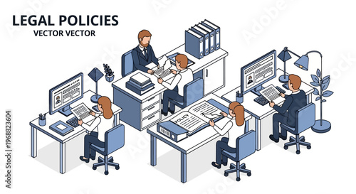 People working in an office environment on legal policies.