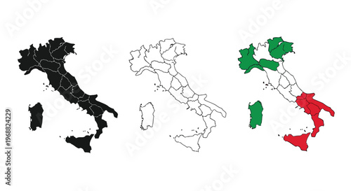 Geographical and political division maps of italy with regional color coding Vector
