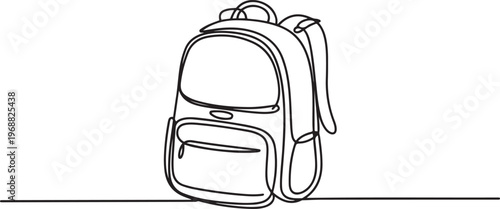 Side view of a backpack. School bag one-line drawing. one line Icon drawing