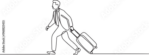 man going on a business trip carrying a suitcase. Business travel one-line drawing. one line Icon drawing