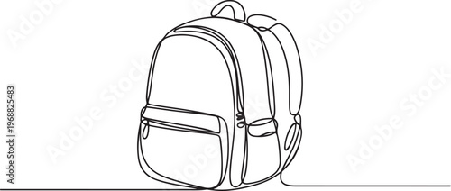 Side view of a backpack. School bag one-line drawing. one line Icon drawing