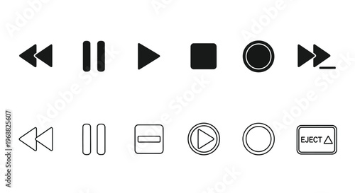 Comparison of classic and modern media player control icons and symbols Vector