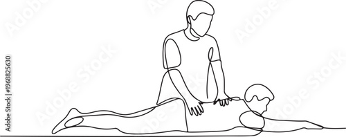 Physiotherapists assist patients during rehabilitation. Patient rehabilitation concept. one line Icon drawing