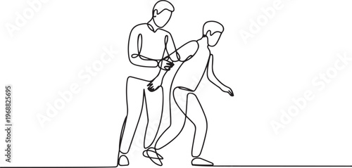 Physiotherapists assist patients during rehabilitation. Patient rehabilitation concept. one line Icon drawing