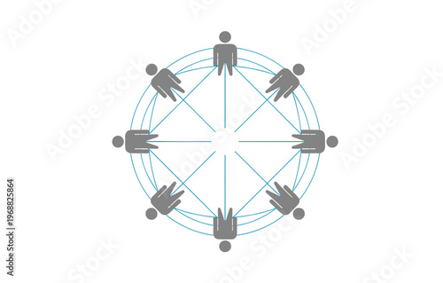 Global network connection concept with people icons linked in circular communication system representing teamwork collaboration social connectivity isolated on background
