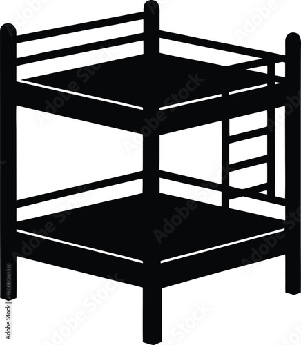 bunk bed silhouette vector art illustration, black and white design