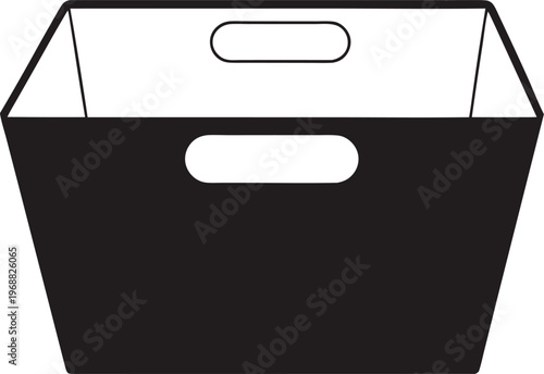 collapsible storage bin silhouette vector art illustration, black and white design