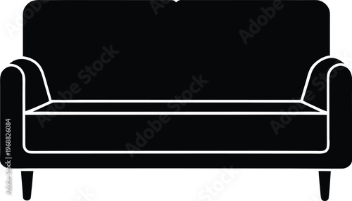 convertible sofa silhouette vector art illustration, black and white design