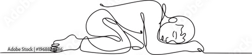 A homeless person sleeps hungry. Homeless one-line drawing. one line Icon drawing