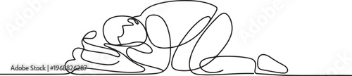 A homeless person sleeps hungry. Homeless one-line drawing. one line Icon drawing