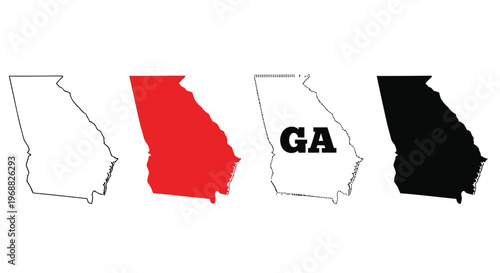 Variations of the state of georgia map with different visual styles Vector