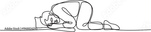A homeless person sleeps hungry. Homeless one-line drawing. one line Icon drawing