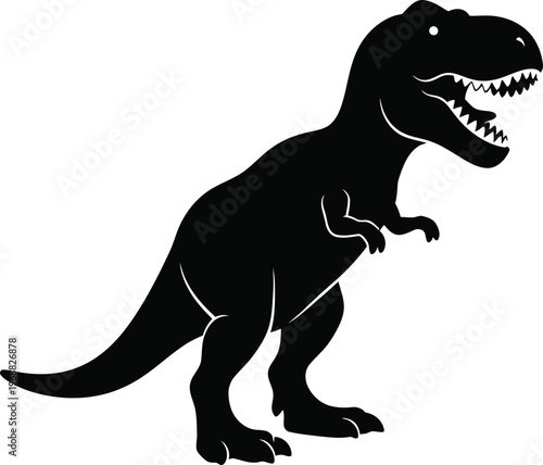 A black silhouette illustration of a tyrannosaurus rex dinosaur standing and roaring
