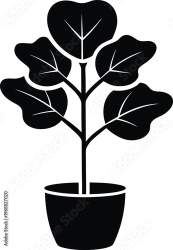 fiddle leaf fig silhouette vector art illustration, black and white design