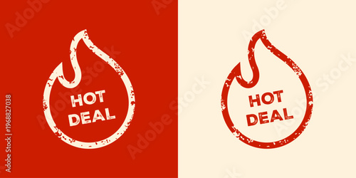 Hot deal stamp label with flame icon and grunge texture for retail sales