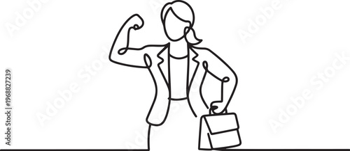 Very strong woman. Working mom. one line Icon drawing