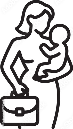 Very strong woman. Working mom. one line Icon drawing