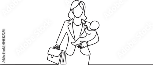 Very strong woman. Working mom. one line Icon drawing