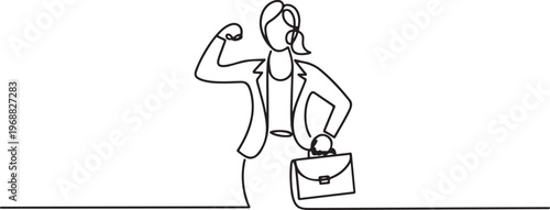 Very strong woman. Working mom. one line Icon drawing