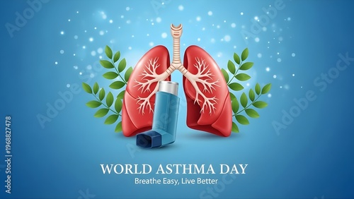 Professional 3D Medical Illustration of Lungs and Inhaler for Lung Health and Asthma Day
