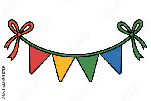 Colorful Triangle Banner Pennants with Red Bow Illustration