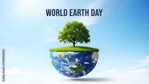 World Earth Day Concept with Green Tree on Floating Globe