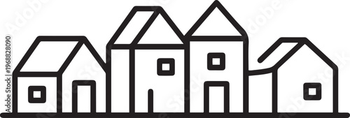 A village with four houses. Village. one line Icon drawing