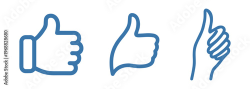 blue thumbs up icons set of three linear hand gestures vector illustration on transparent background