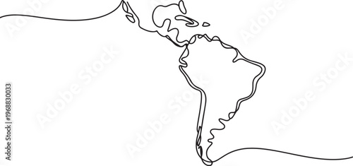Map of latin america. Latin america concept one-line drawing. one line Icon drawing