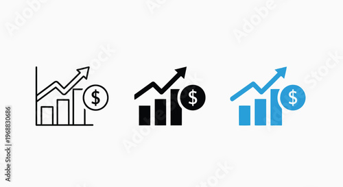 Growth and financial success represented through bar charts and dollar signs Vector