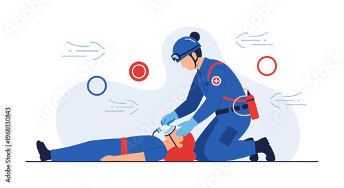 Paramedic performing CPR on unconscious patient, emergency medical assistance, first aid