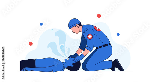 Paramedic performing CPR on unconscious person, emergency medical assistance, life saving