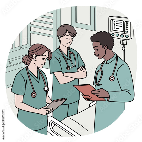 Medical team discussing patient care in a hospital