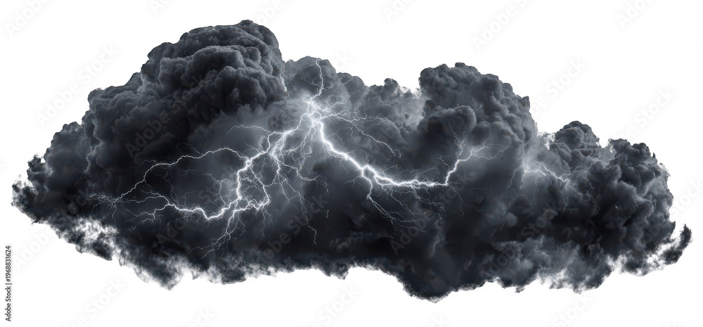 Fototapeta premium black cloud with lightning, isolated on a white background