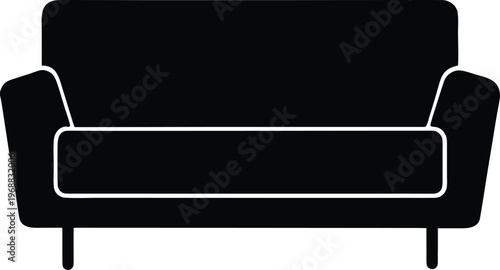 l shaped sofa silhouette vector art illustration, black and white design