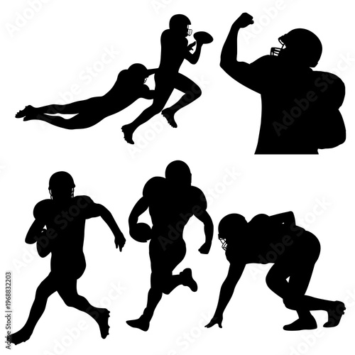 Fotografía American Football Action Silhouettes Player Tackle, Celebration, and Running Pos