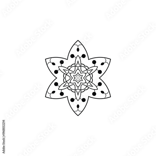 Black and White Intricate Mandala Line Art with Geometric Floral Symmetry
